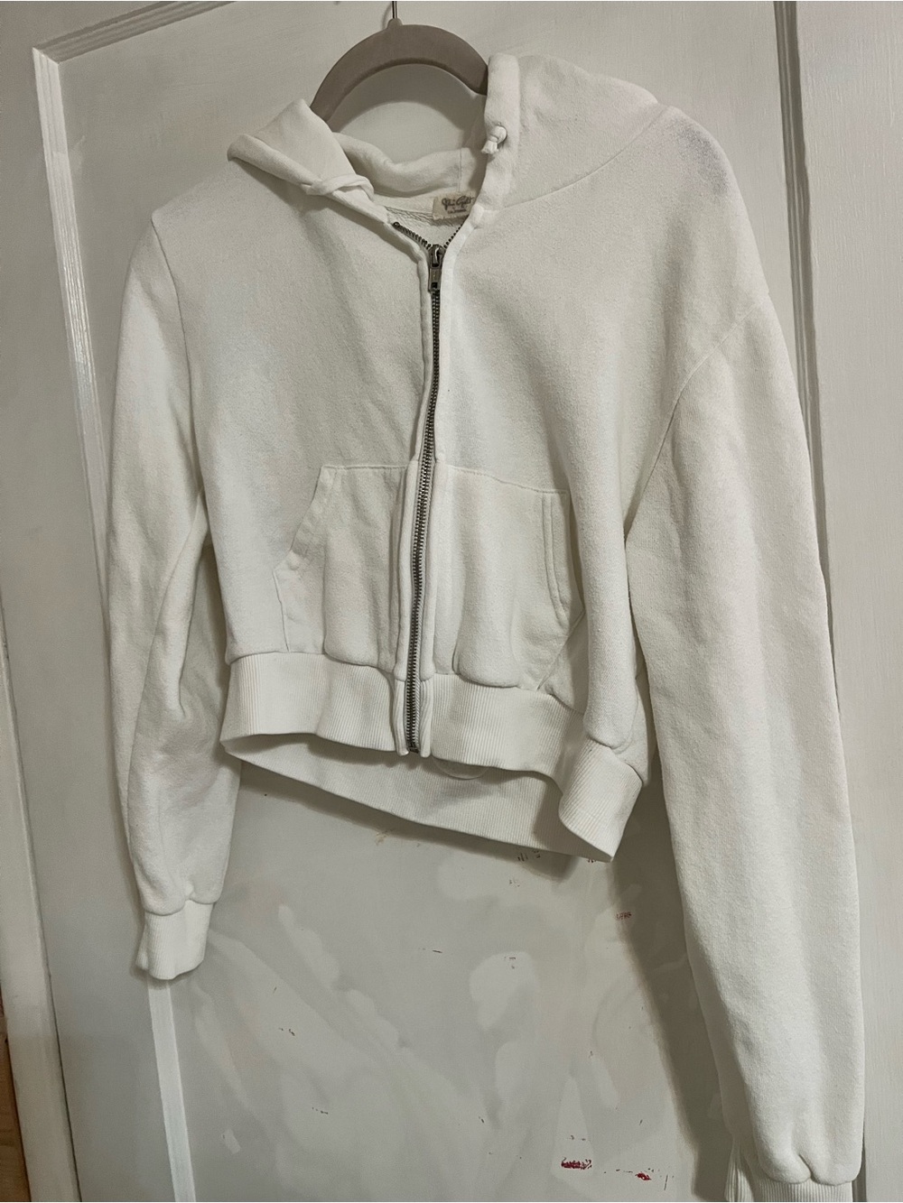 Brandy Melville White Hooded Zip Sweatshirt